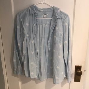Blue long sleeve button up with stars